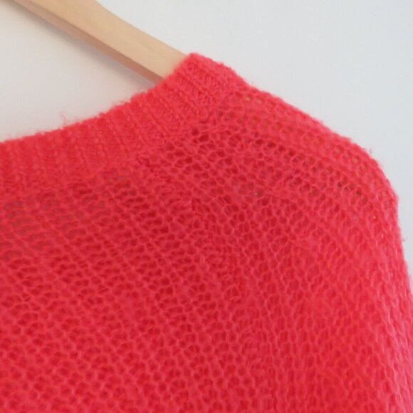 NAADAM Open Knit Bell Sleeve Tied Sweater in Coral Pink Bright - Size S - Picture 11 of 14